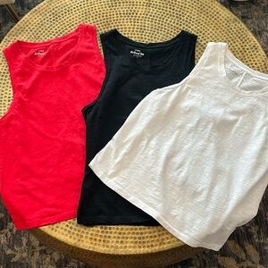 J. Crew Bundle 3 Girlfriend Tank Tops Red, White and Black Size Large